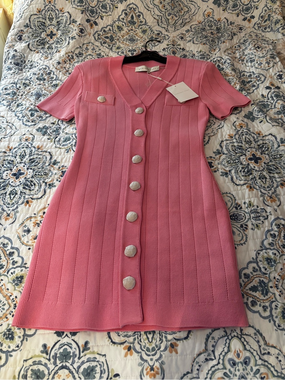 Endless Rose Pink Ribbed Button-Front Mini Dress